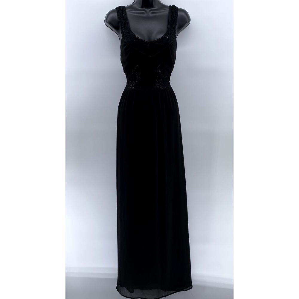 BOLBOU Women's Black Floral Lace Scoop-Neck Sleeveless Maxi Dress SZ S